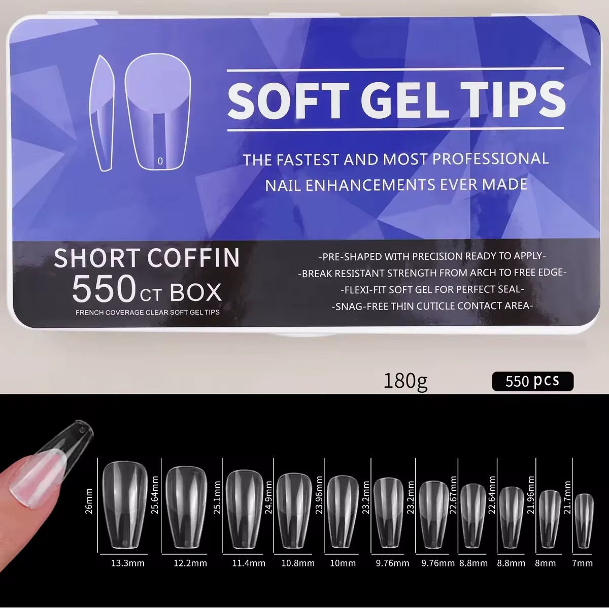 Soft Gel Medium Coffin Full Cover Tips