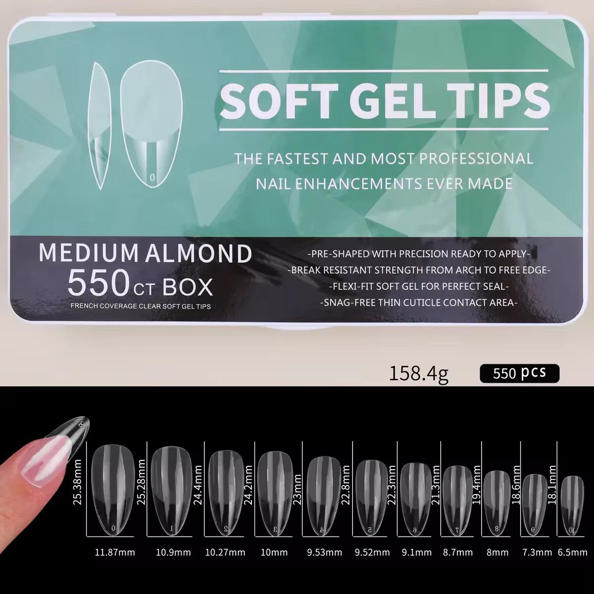 Soft Gel Medium Almond Full Cover Tips