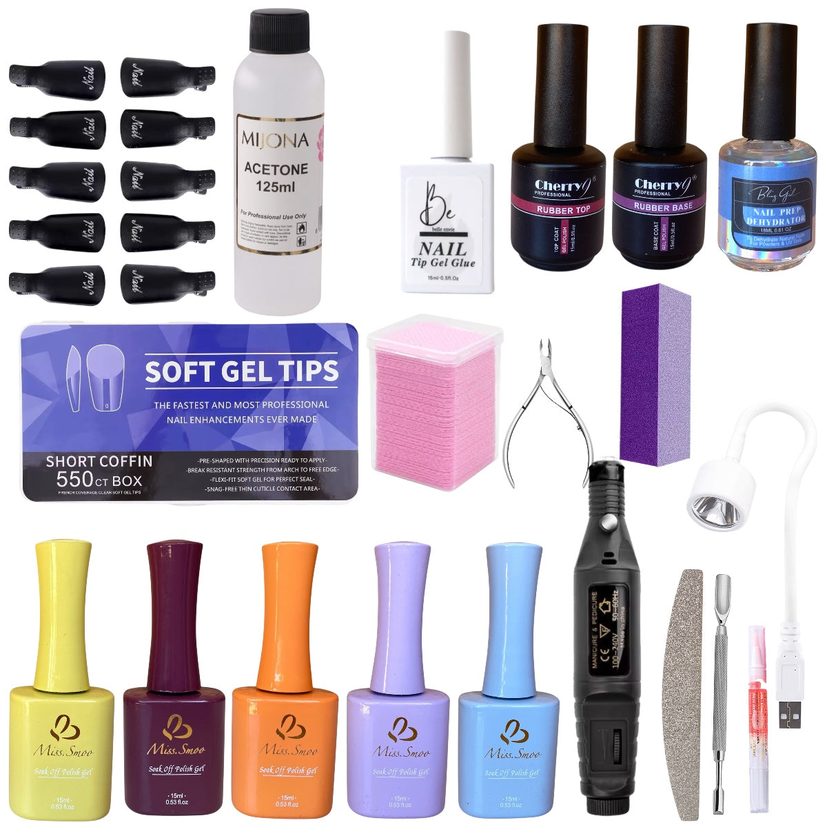Soft Gel Starter Kit - No UV Lamp + Nail Drill